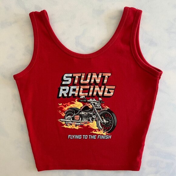 Obsessive Love Tops - Obsessive Love Red Stunt Racing Biker Cropped Tank Top